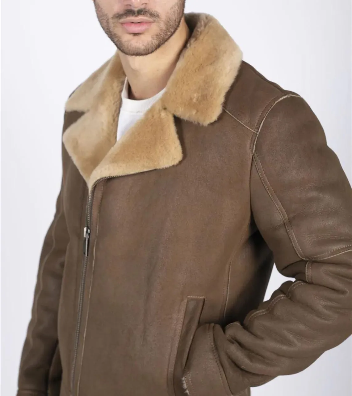 Trace Men's Bronze Shearling Leather jacket