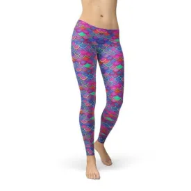 Vibrant Pink and Purple Mermaid-Inspired Leggings for Women