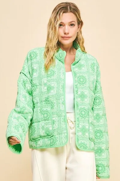 Vintage Print Open Front Jacket with Pockets