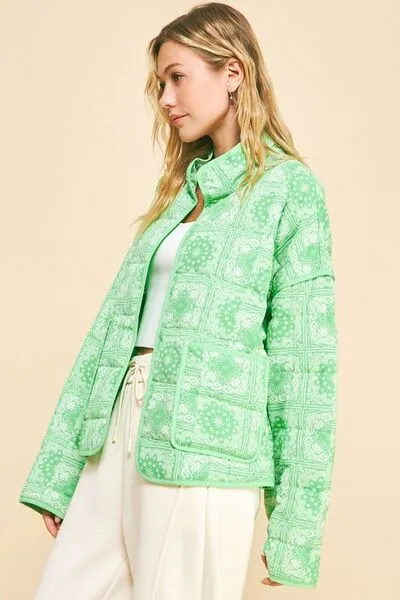 Vintage Print Open Front Jacket with Pockets