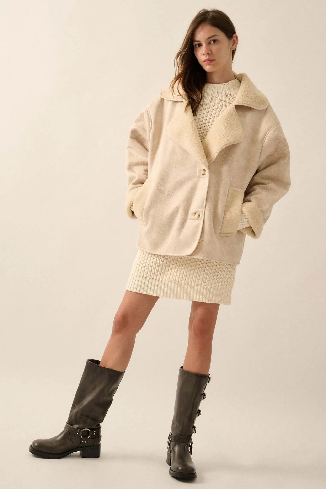 Weather the Storm Faux Shearling Peacoat