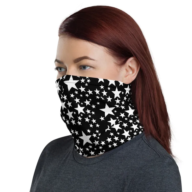 White Black Star Face Mask, Shield Covering, Neck Gaiter Warmer Bandana-Made in USA/EU