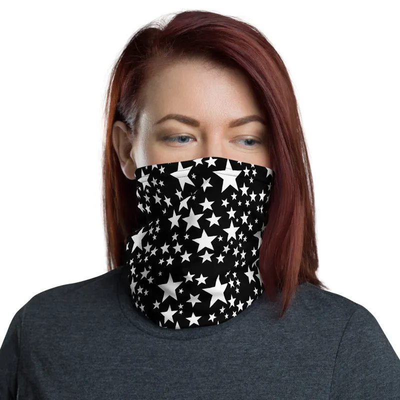 White Black Star Face Mask, Shield Covering, Neck Gaiter Warmer Bandana-Made in USA/EU