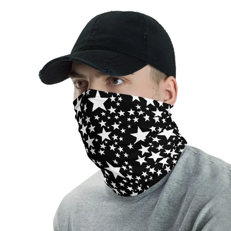 White Black Star Face Mask, Shield Covering, Neck Gaiter Warmer Bandana-Made in USA/EU