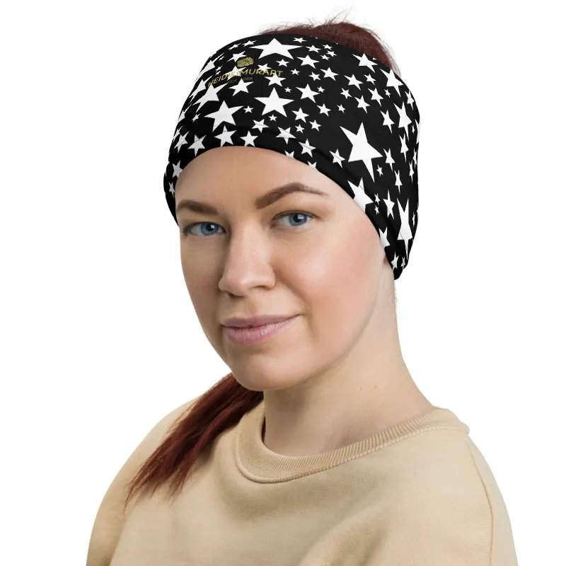 White Black Star Face Mask, Shield Covering, Neck Gaiter Warmer Bandana-Made in USA/EU