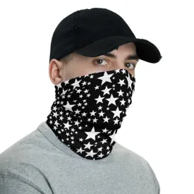 White Black Star Face Mask, Shield Covering, Neck Gaiter Warmer Bandana-Made in USA/EU