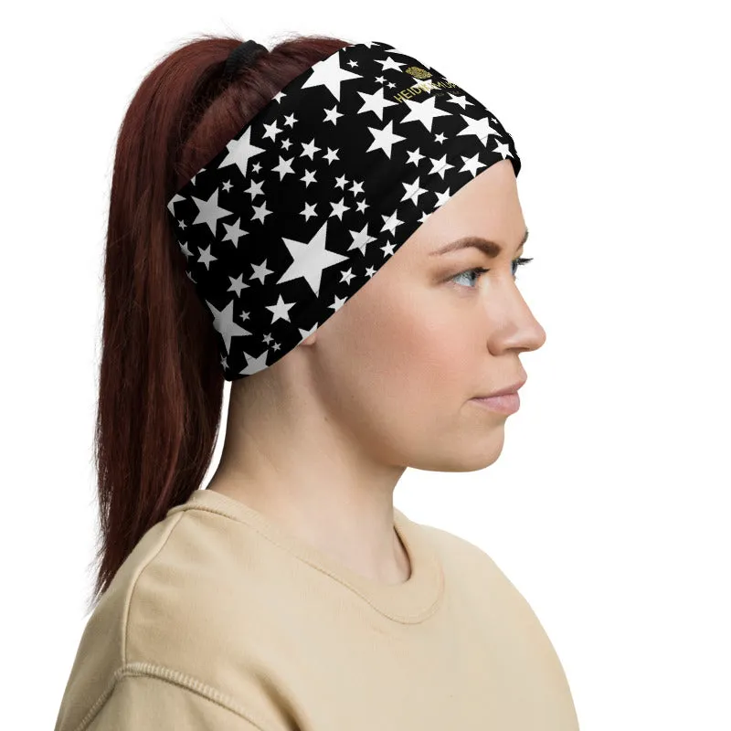 White Black Star Face Mask, Shield Covering, Neck Gaiter Warmer Bandana-Made in USA/EU