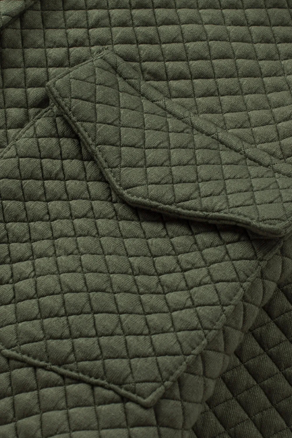 Wholesale Green Lattice Texture Pockets Button Up Quilted Shacket