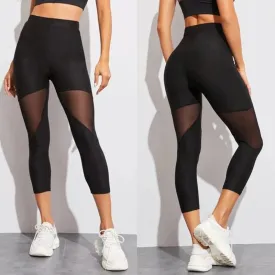 Women Leggings Gothic Insert Mesh Design Trousers Big Size Fitness Pants