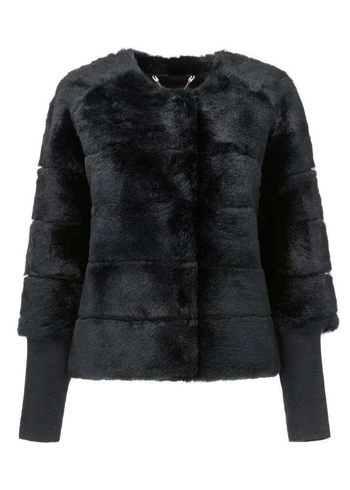 Women Short Style Black Faux Fur Leather Jacket By TJS