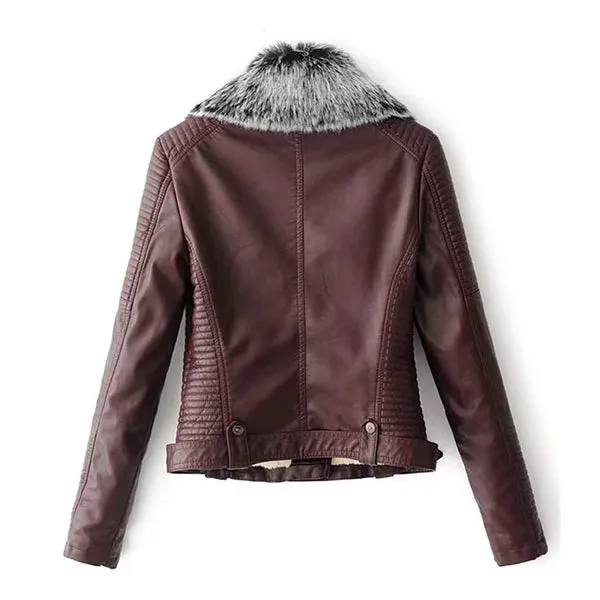 Women's Faux Fur Quilted Faux Shearling Moto Leather Jacket