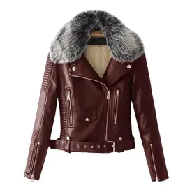 Women's Faux Fur Quilted Faux Shearling Moto Leather Jacket