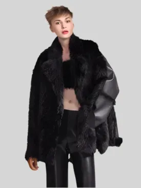 Womens Fur Faux Leather Shearling Motorcycle Oversized Jacket Coat