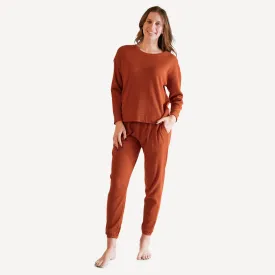 womens long sleeve relaxed jogger set | brown sugar | organic cotton thermal