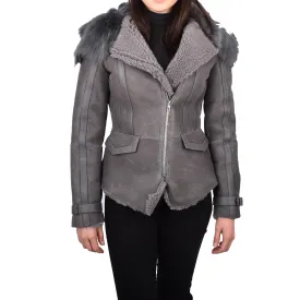 Womens Shearling Sheepskin Toscana Flying Jacket Hanna Grey