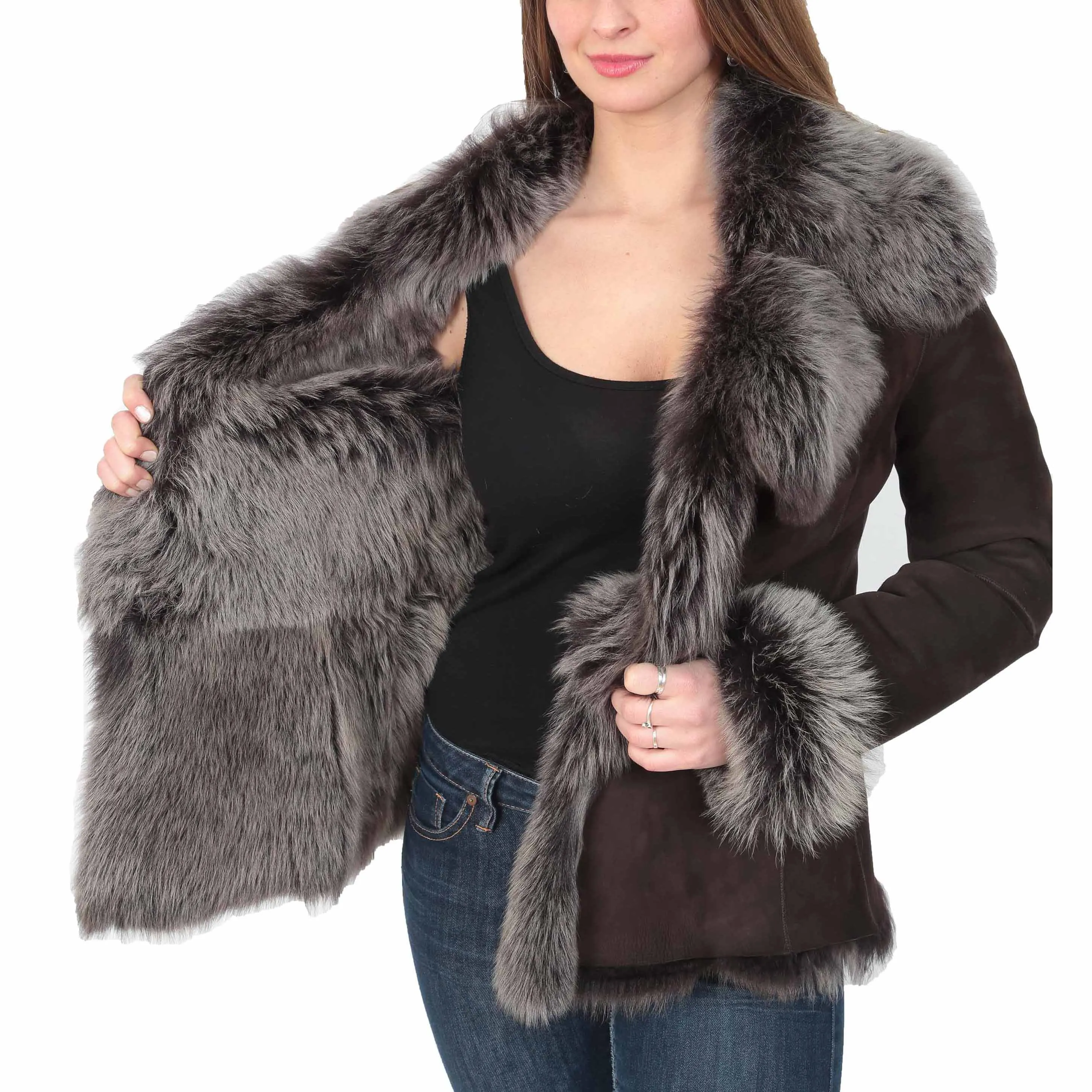 Women's Soft Sheepskin Shearling Toscana Jacket Brown Aurora