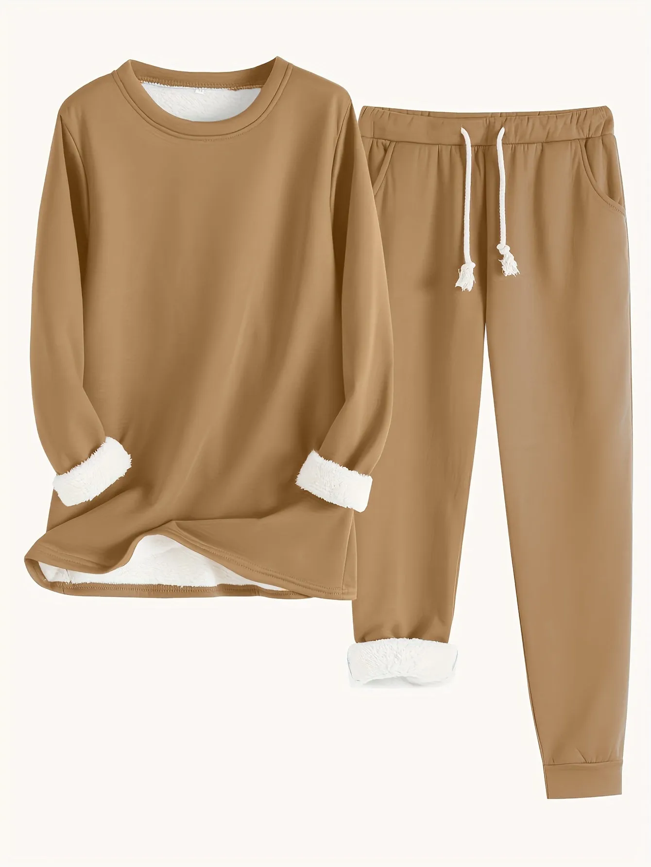 Women's Solid Color Thermal Sweater & Joggers Set | Ideal for Autumn/Winter